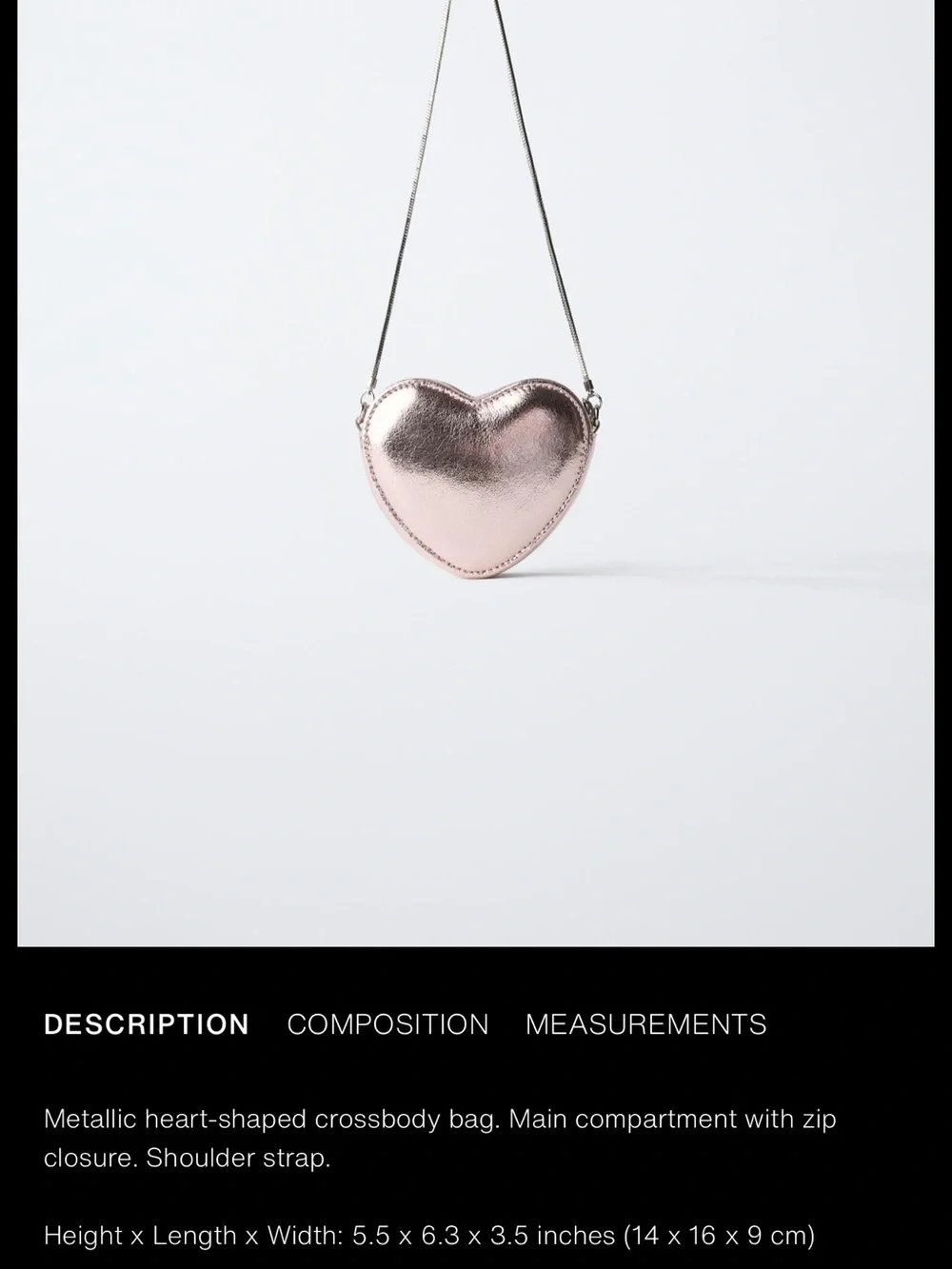Zara Girls Metallic Pink Heart Crossbody Bag